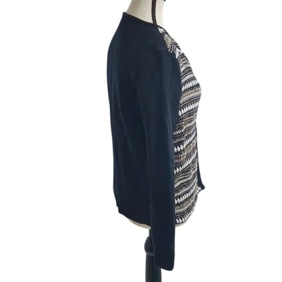 Chico's Cardigan Sweater Black White Knit Metallic One Button Womens Size XS - Picture 4 of 9